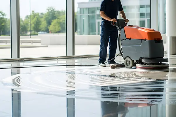 Professional floor cleaning modern commercial building